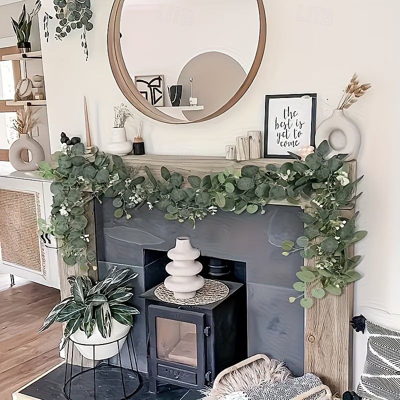 Conjunto de 2/4 guirlandas de eucalipto, com comprimento total de 141,73 polegadas (360 cm), adornadas com flores brancas, folhas prateadas e folhagens realistas, ideais para decoração de casamentos e de 2026 por $16.99 –P3