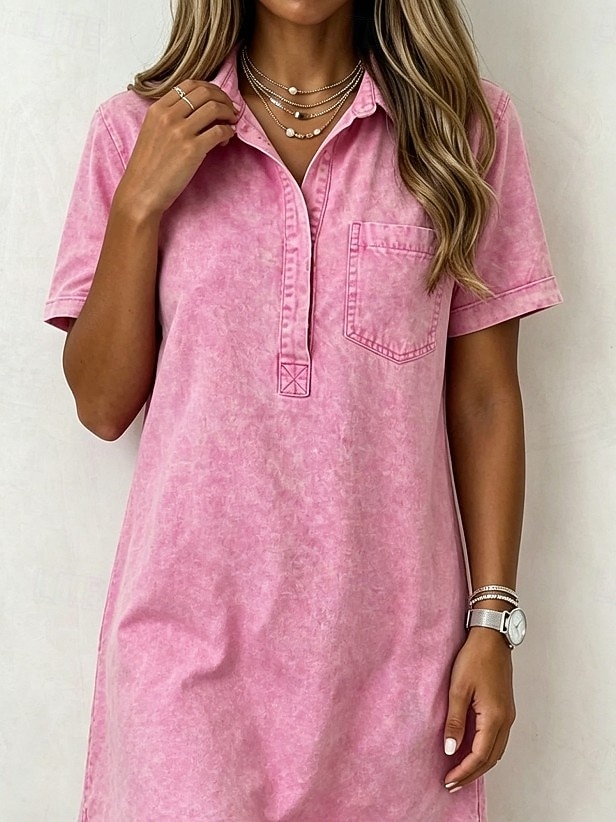 Mujer Mini vestido Vestido vintage Vestido informal Vestido de imitación de mezclilla Moda Básico Diario Exterior Vacaciones Holgado Plano Manga Corta Cuello Camisero Azul Piscina Rosa Claro Negro 2026 - $34.99 –P2