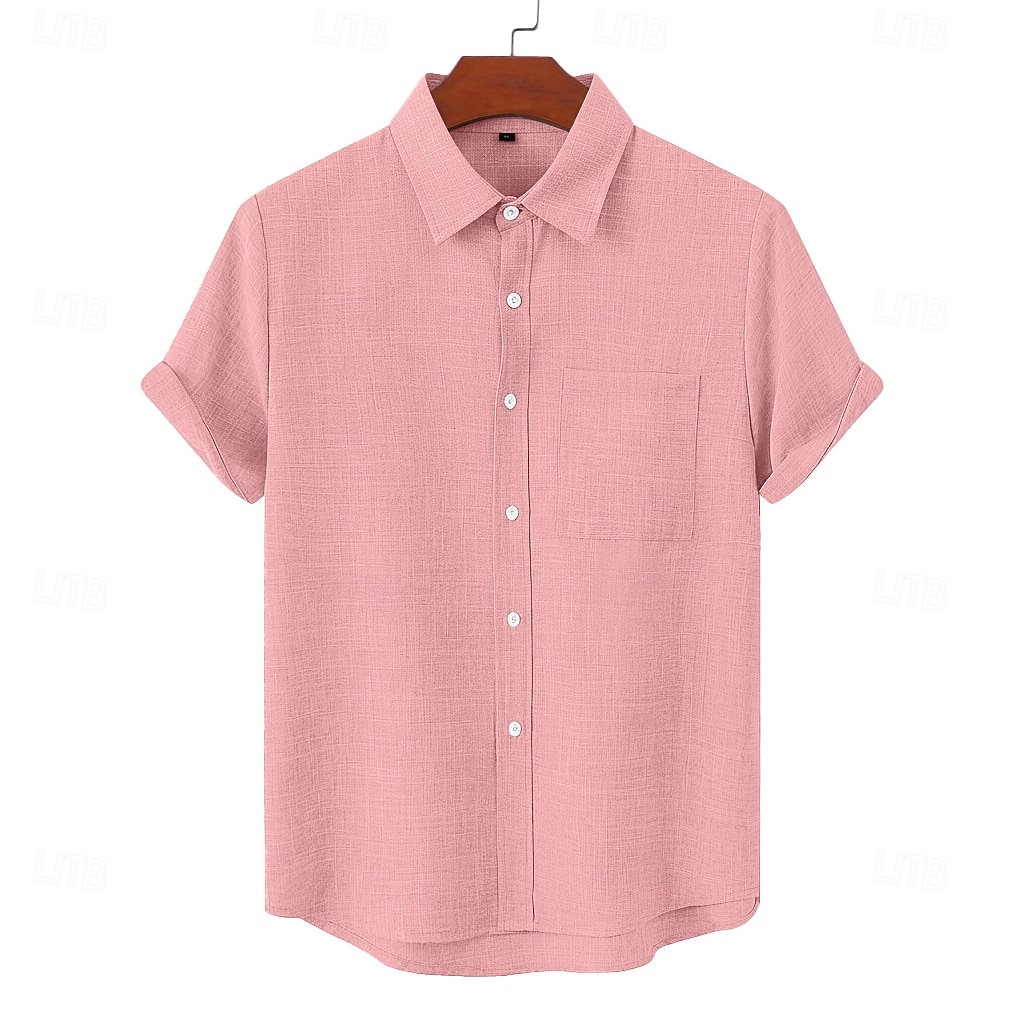 Homens Camisa Social Camisa de linho camisa de verão Roupa de Praia camisa de botão Tecido Casual Diário Azul Preto Branco Rosa Manga Curta Colarinho Primavera Verão Verão Roupa Bolsos de 2026 por $21.99 –P1