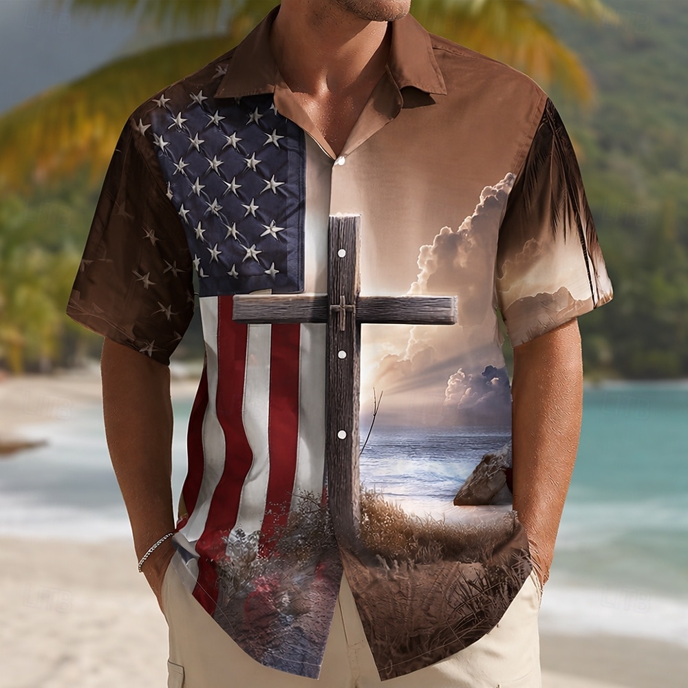 Camiseta Masculina da Bandeira dos EUA 250 anos da América Camisa com Botões de Manga Curta Para o Verão Festa ao Ar Livre Primavera Gola Turned Down Impressão 3D Camisas com Colarinho Azul Vinho de 2026 por $25.99 –P3