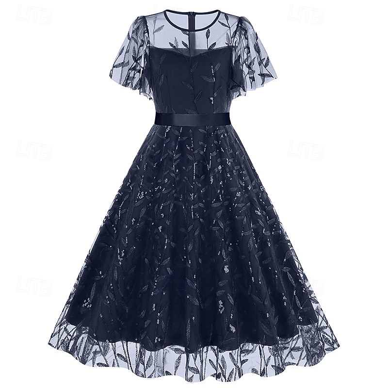 1950s Retro Vintage Midi Dress Swing Dress Flare Dress Short Sleeves Embroidered Leaf Fit & Flare Swing Round Neck Fancy Dress Women's Casual Evening Party Tea Party Adults' Dress Spring & Summer 2026 - $61.99 –P9