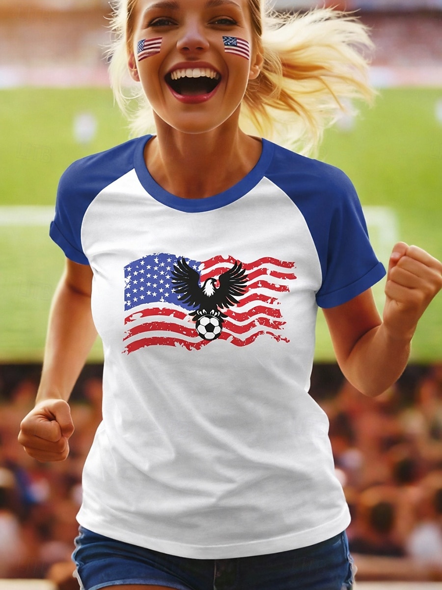 Soccer Women's T Shirt Color Block Print Graphic Abstract Stylish Casual Short Sleeve Crew Neck Regular Tops Casual Daily Blue Black Red Green Summer Spring 2026 - $21.99 –P4