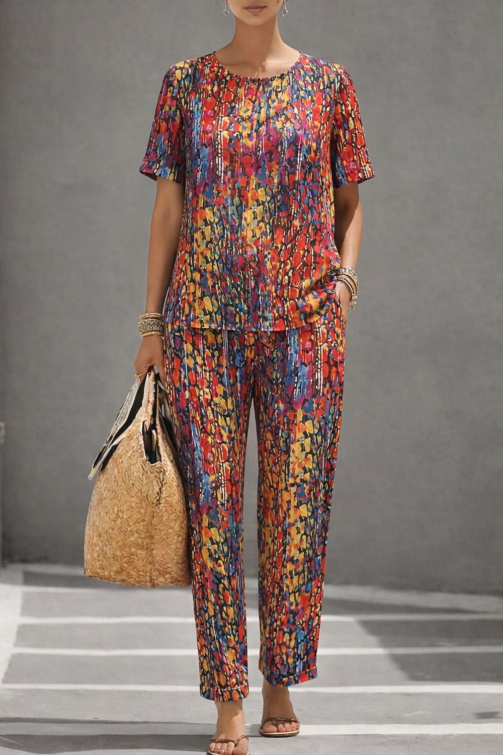 Damen Baumwoll-Leinen-Sets Kurzarm Rundhals Grafik Abstrakt Elegant Bohemien Aktiv Lässig Täglich Blau Rote Purpur Sommer Normale Passform 2026 - $54.99 –P1