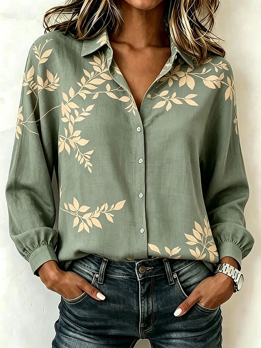 Mulheres Camisa Social Botões Imprimir Floral Gráfico Elegante Vintage Tropical Manga Longa Colarinho de Camisa Tops regulares Casual Diário Trabalho Azul Roxo Verde Verão Primavera Outono de 2026 por $37.99 –P1
