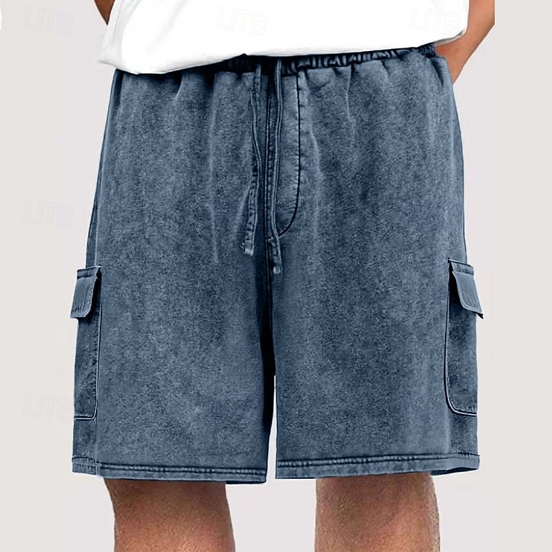 Shorts cargo pour homme SoftFade™ Shorts décontractés Shorts délavés Taille élastique Cordons Multi poches Unis Confort respirable Longueur genou Quotidien Vacances Mode Rétro Vintage Bleu Noir de 2026 ? $25.99 –P3