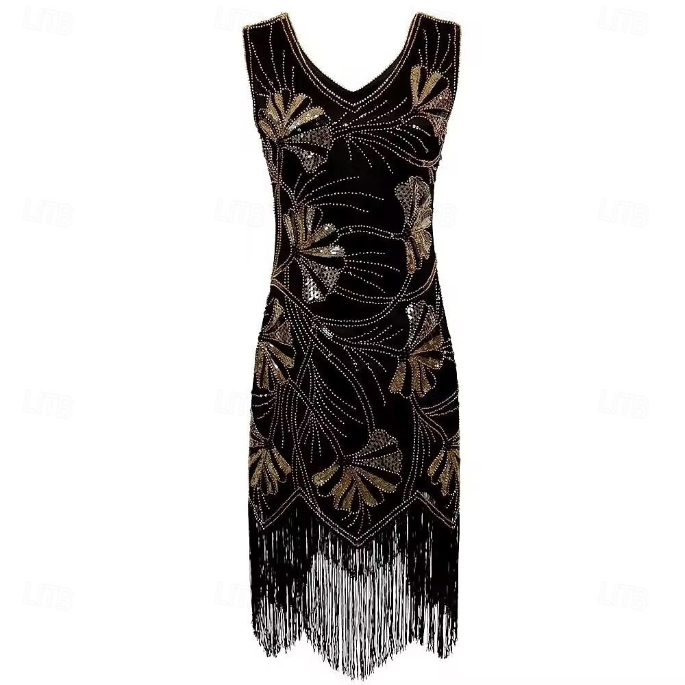 Roaring jaren '20 Jaren 1920 Retro vintage Tot de knie Flapper jurk Handschoenen Ketting Mouwloos The Great Gatsby Charleston Pailletten V-hals Kostuum Dames Halloween Carnaval Feesten & Uitgaan 2026 - $64.99 –P10