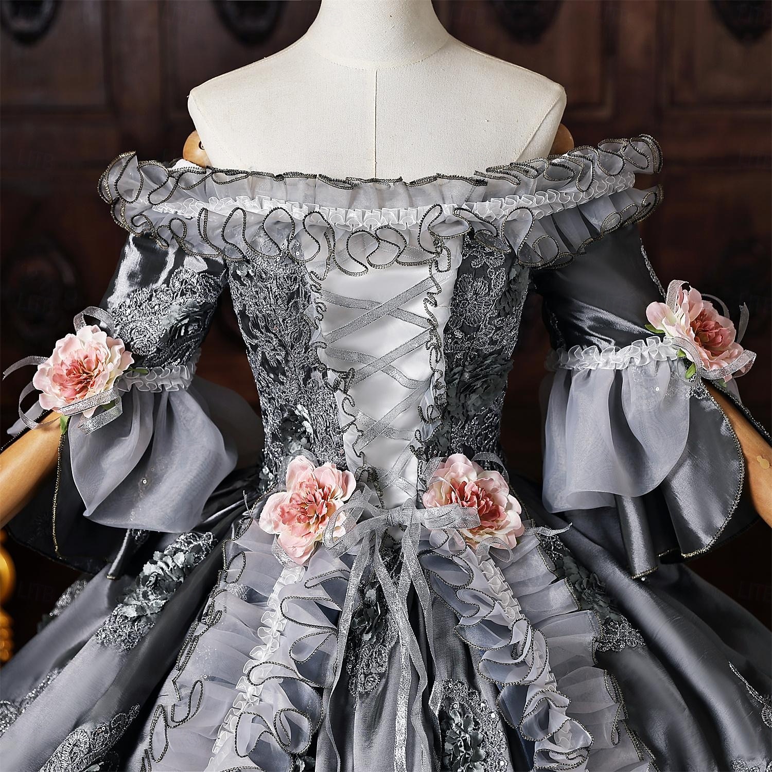 Rococo Baroque Ball Gown Floor Length Dress Ball Gown Short Sleeves Princess Gentlewoman Bridal Floral Off the Shoulder Ball Gown Fancy Dress Women's Royal Halloween Carnival Masquerade Tea Party 2026 - $328.59 –P6
