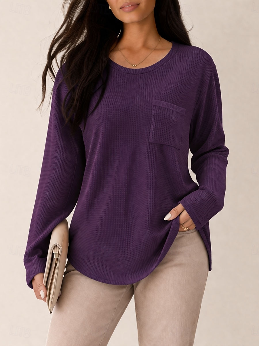 Γυναικεία Μπλούζα με υφή Βάφλα μπλουζάκι Μοντέρνα Μακρυμάνικο Στρογγυλή Ψηλή Λαιμόκοψη Στρογγυλή Λαιμόκοψη Μακριές μπλούζες Causal Κίτρινο Βυσσινί Πορτοκαλί Πράσινο του τριφυλλιού Φθινόπωρο 2026 - $21.99 –P4