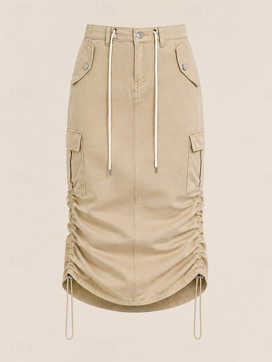 Per donna Scenette di carico Casual Midi Vita Alta Gonne Inelastico Quotidiano Cachi chiaro Nero Verde militare Estate del 2026 a $47.99 –P3
