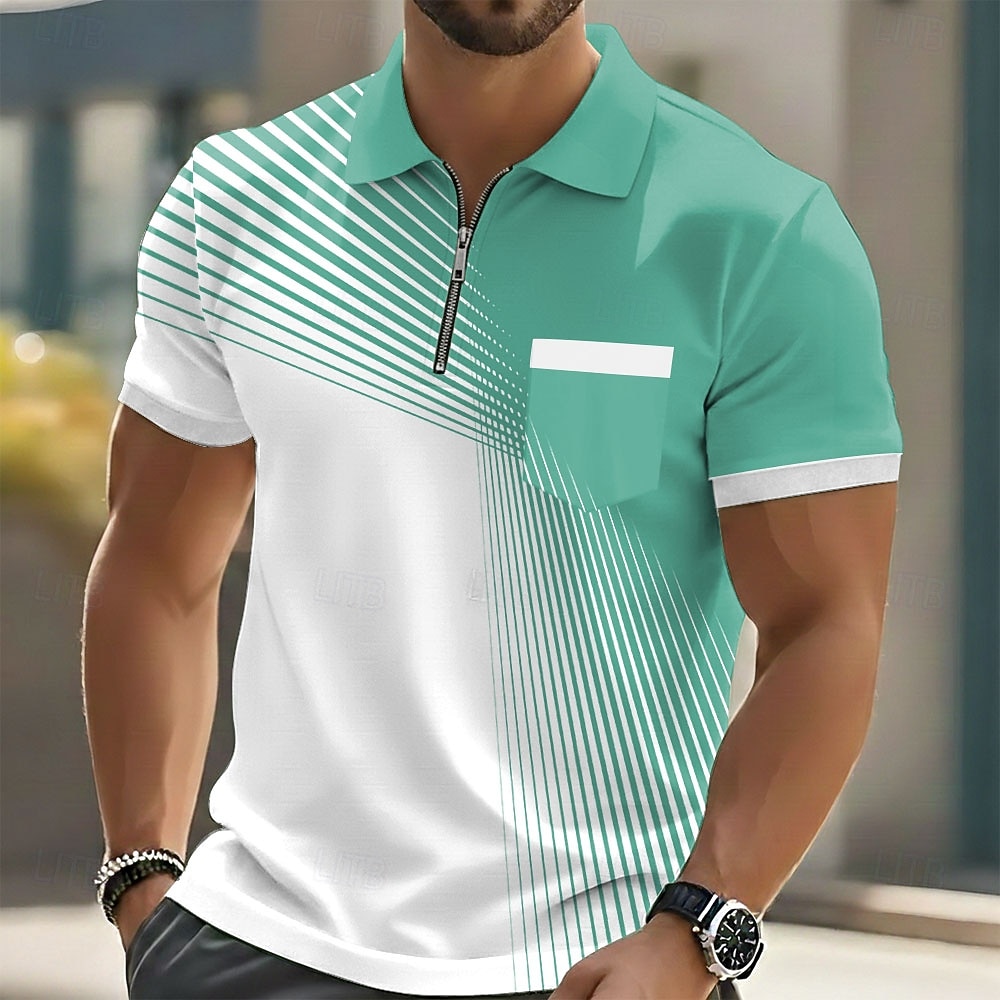 Homens Geométrico Camisas Polo Manga Curta Camisas polo Lapela Casual Ao ar livre Feriado Roupa Diária Bolsos Impressão 3D Primavera Verão Azul Preto Roxo de 2026 por $22.99 –P3