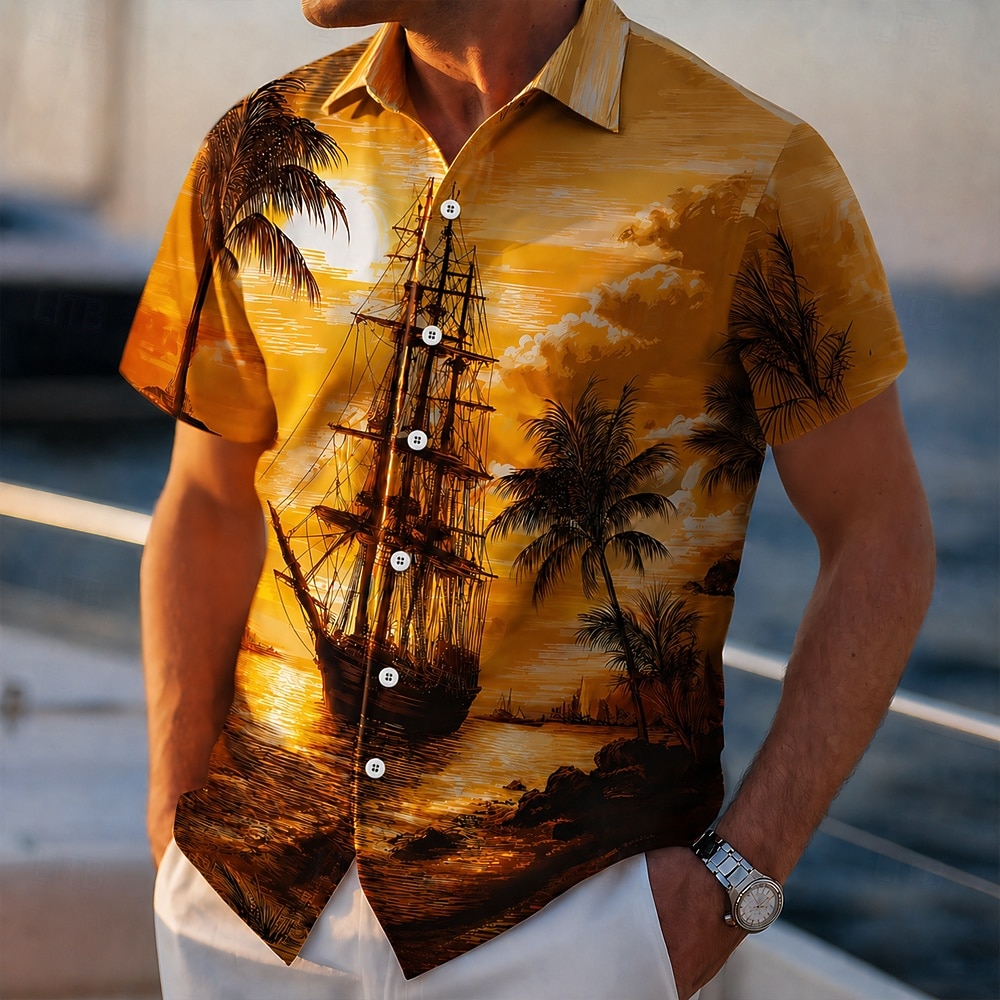 Homme Cocotier Voilier Plantes Tropicales Chemise hawaïenne Chemises tropicales Chemise Aloha Manche Courte Hawaïen Vacances à la Plage Été Printemps Col Rabattu Impression 3D Chemises boutonnées de 2026 ? $25.99 –P1