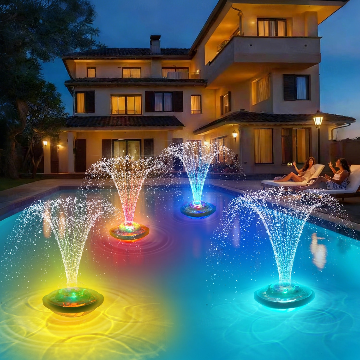 Перезаряжаемый фонтан для бассейна с подсветкой, плавающий фонтан для надземного бассейна, насос для фонтана с якорем, модернизированный плавающий насос для фонтана в бассейне или пруду. 2026 - $107.99 –P2