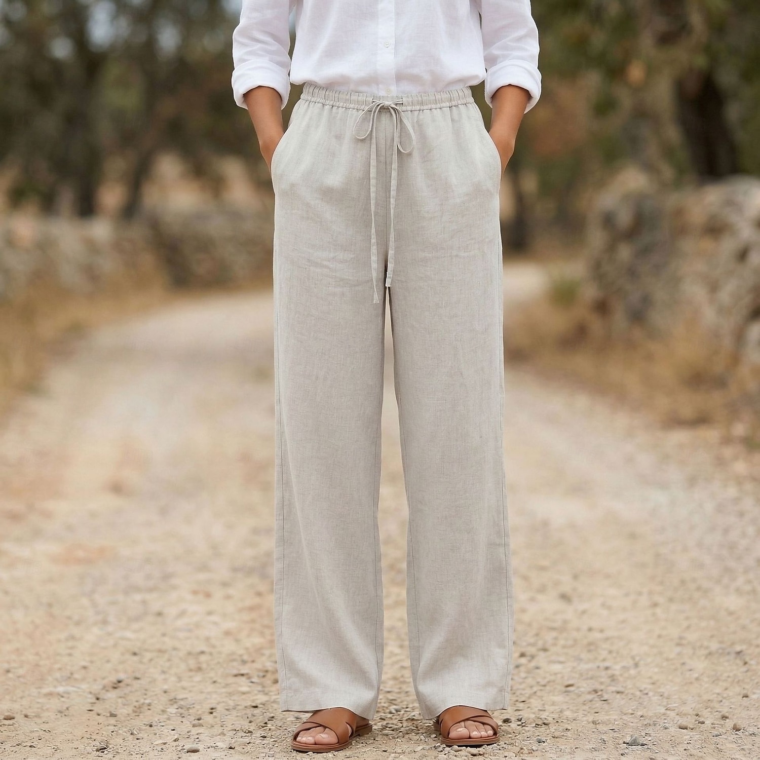 Damen Baumwollleinen Weites Bein Urlaub Basic Volle Länge Hohe Taille Einfach Bequem Unelastisch Täglich Hanf weiß Marineblau Purpur Sommer Frühling Lässiger Schnitt 2026 - $33.99 –P2