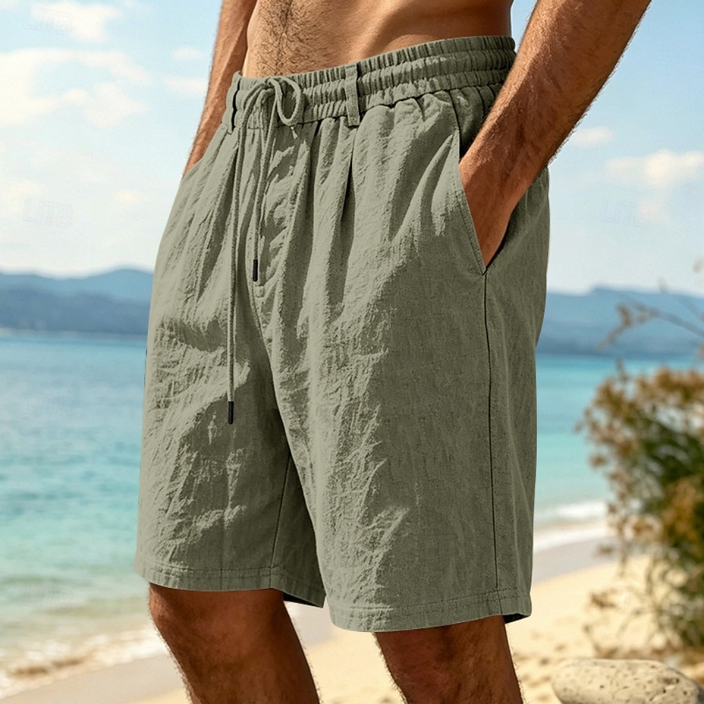 Homme Shorts Shorts en Lin Shorts d'été Shorts de plage Cordon de serrage Taille Élastique Uni Confort Respirant Longueur Genou Quotidien Extérieur Fête Vacances Mode Noir Blanche Non Elastique de 2026 ? $24.99 –P14