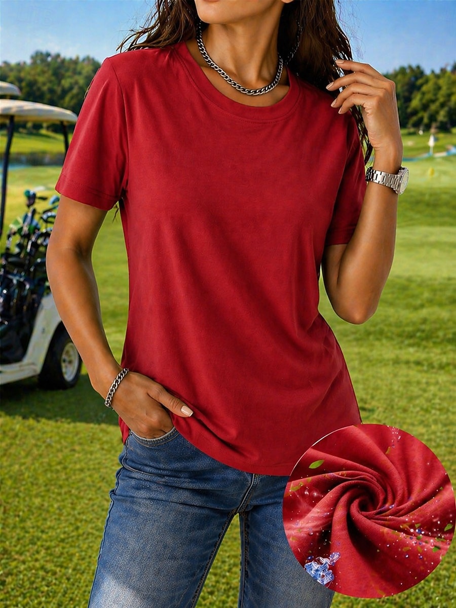 tricou damă tricou cu sistem de absorbție a umezelii tricou de mătase elegant clasic mânecă scurtă guler rotund topuri obișnuite casual sport de plajă negru alb roz roșu bleumarin vară primăvară 2026 - $19.99 –P19