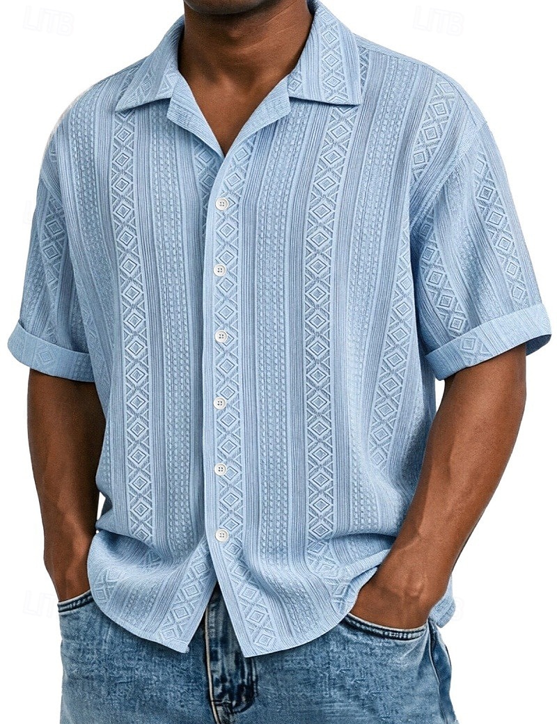 Ανδρικά Πουκάμισο Υφή Πουκάμισο με κουμπιά Πουκάμισο ζακάρ Μαύρο Λευκό Πράσινο Ανοικτό Βαθυγάλαζο Βυσσινί Κοντομάνικο Γεωμετρικό Πέτο Καθημερινά ΕΞΩΤΕΡΙΚΟΥ ΧΩΡΟΥ Ζακάρ Ρούχα Κομψό στυλ street 2026 - $26.99 –P3