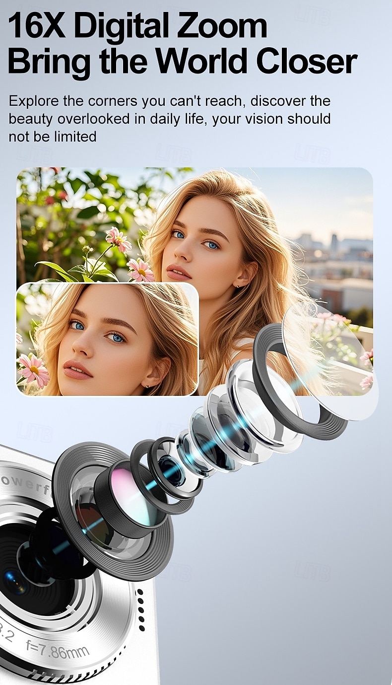 Câmera digital 4K para fotografia, 64MP, com foco automático, ideal para vlogs no YouTube, zoom de 16x, compacta, perfeita para estudantes, iniciantes e adolescentes. Câmera portátil do tipo "apontar de 2026 por $44.99 –P4