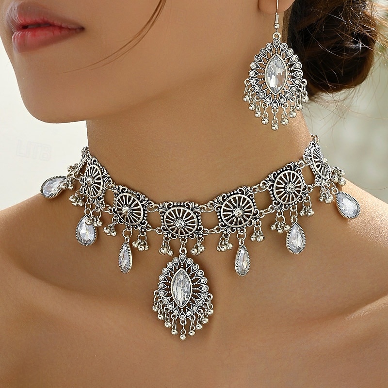 Jewelry Set Two-piece Suit Chrome 1 Necklace Earrings Women's Vintage Fashion Jewelry Set For Party Evening Wear 2026 - $28.99 –P3