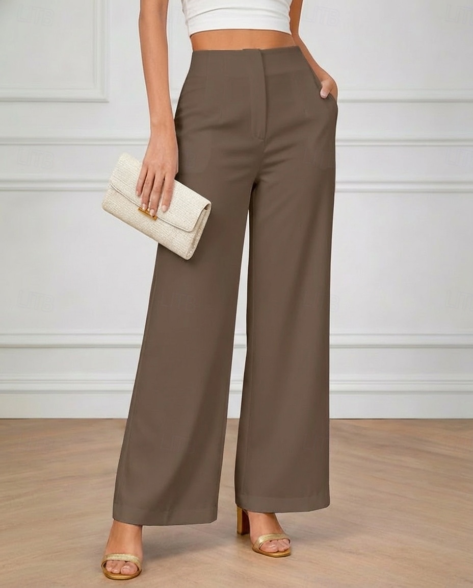 Women's Wide Leg Chinos Elegant Vacation Fashion Full Length High Waist Plain Comfy Comfort Soft Inelastic Daily Outdoor Office Blue Black White Brown Summer Spring Fall Loose Fit 2026 - $36.99 –P5