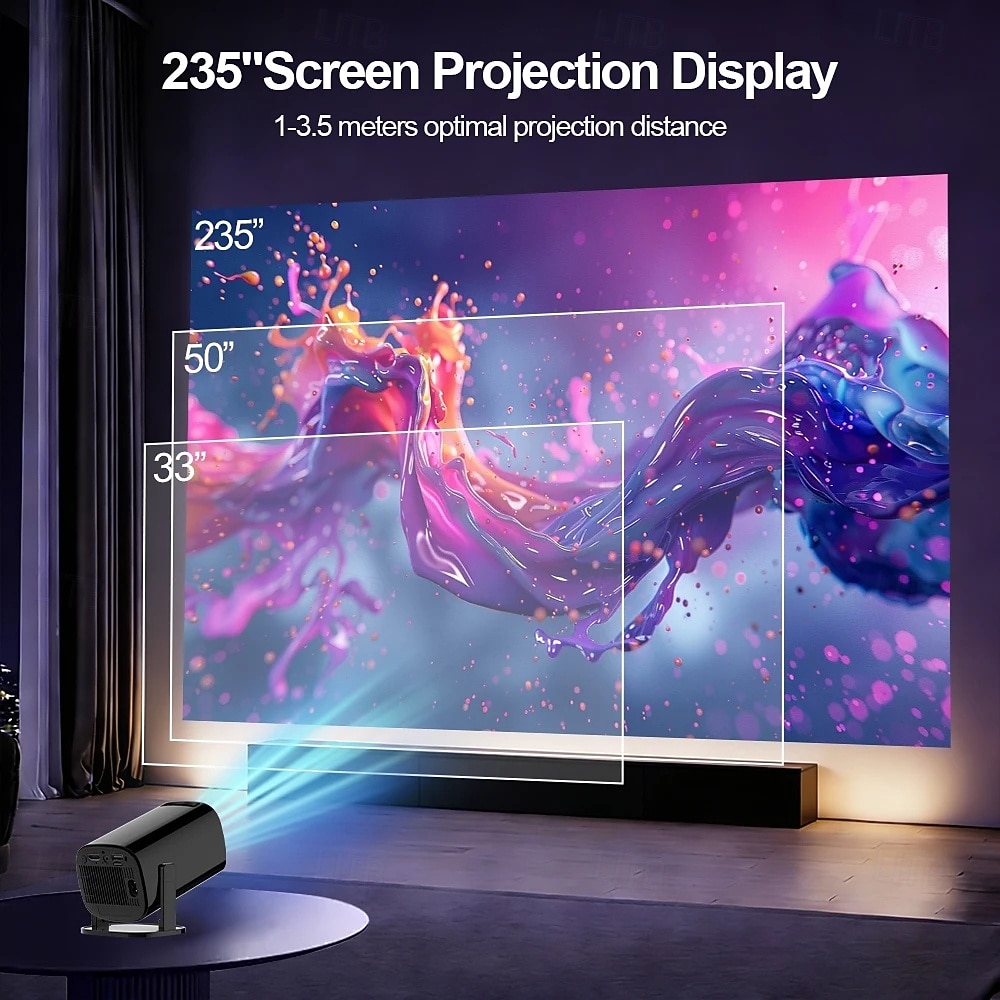 2026年 Android 14、Wi-Fi 6、Bluetooth 5.2、180°回転ポータブルプロジェクター、8Kデコード、300 ANSIルーメン、家庭用、屋外用映画プロジェクター、TVスティック、iOS、Android、Allwinner H723チップ搭載  コレクション – $94.99 –P3