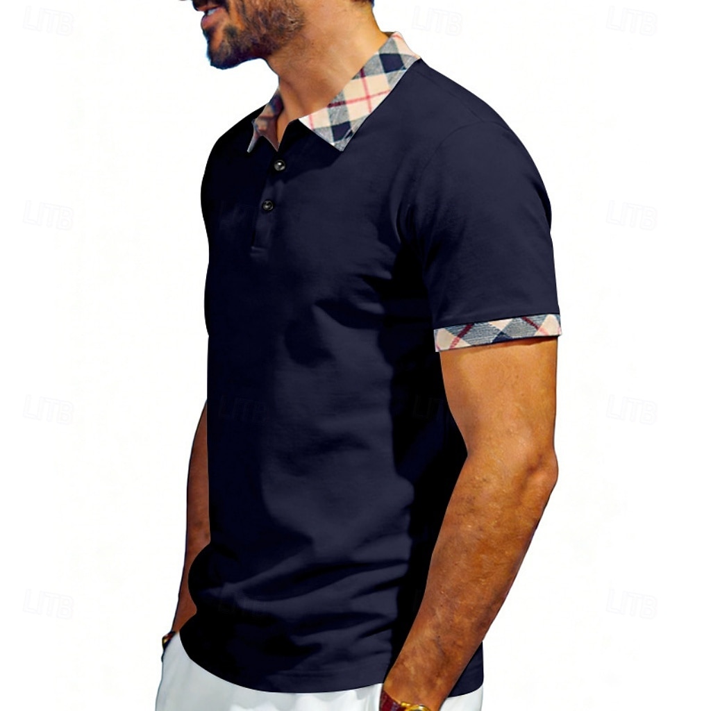 Hombre Camisetas polo Casual Negocio Diseño Manga Corta Básico Moderno Plaid Ligero Botones Verano Primavera Ajuste regular Azul Piscina Negro Blanco Rojo Azul Marino Albaricoque Camisetas polo 2026 - $21.99 –P16