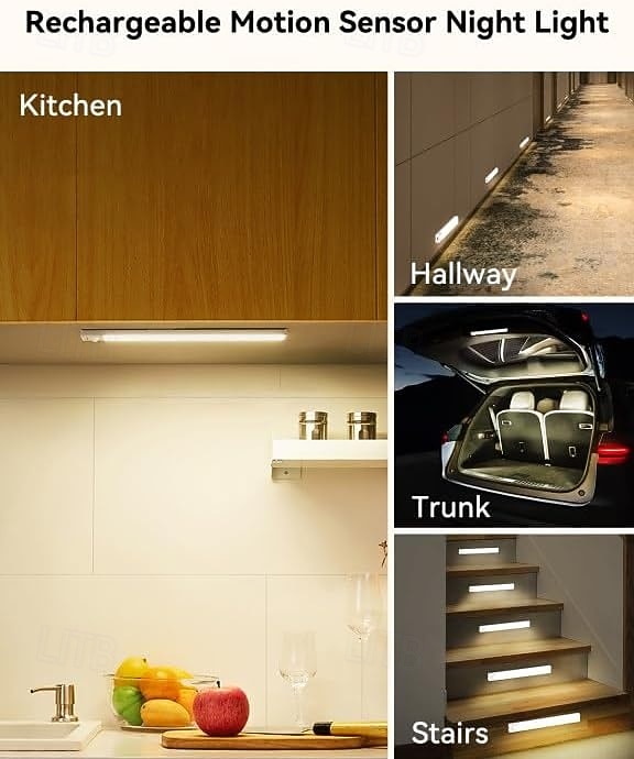 Under Cabinet Lights Rechargeable Battery Operated Motion Sensor Light Indoor, Dimmable Closet Lights, Wireless Under Counter Lights for Kitchen, Stairs, 3Pcs 2026 - $25.99 –P1