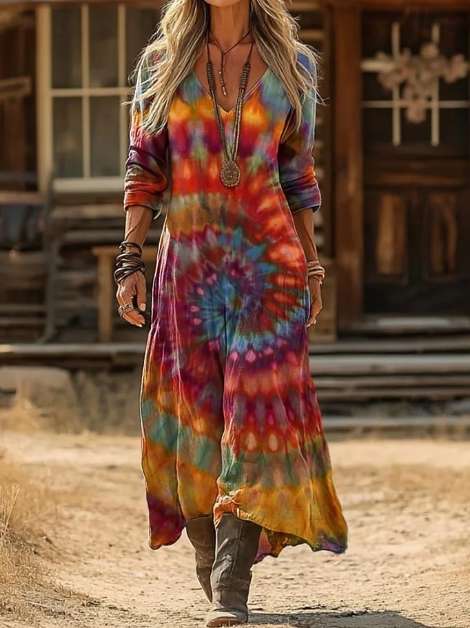 Damen Maxikleid Sommerkleid Urlaub Lässig Boho Täglich Normale Passform Blumen Grafik Paisley-Muster Langarm V Ausschnitt Schwarz Rote Grün Sommer Frühling 2026 - $37.99 –P3