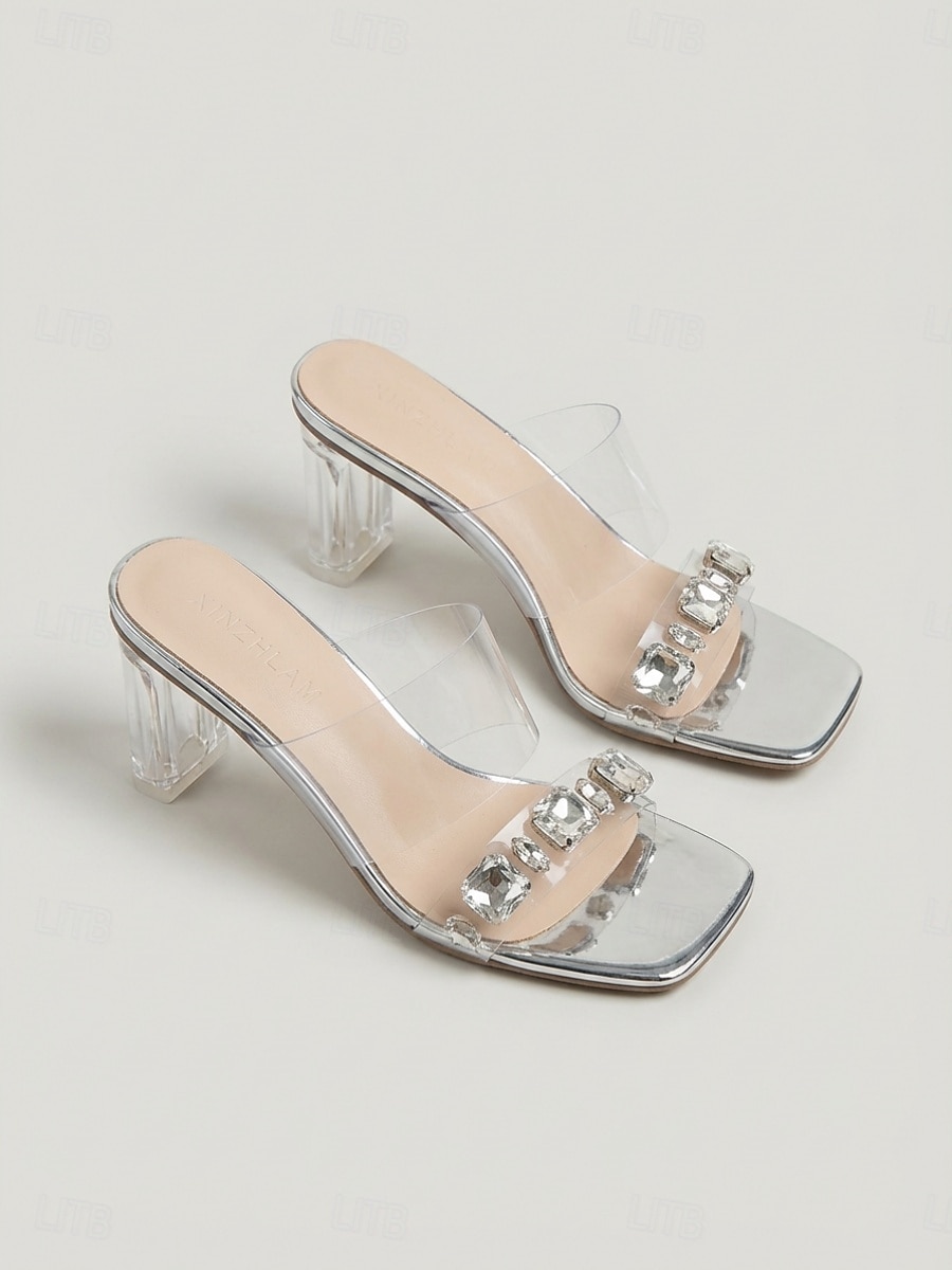 Women's Clear High Heel Sandals, Transparent Open Toe Rhinestone Strap Elegant Dress Shoes for Cocktail Party, Evening Events & Night Out 2026 - $46.99 –P4