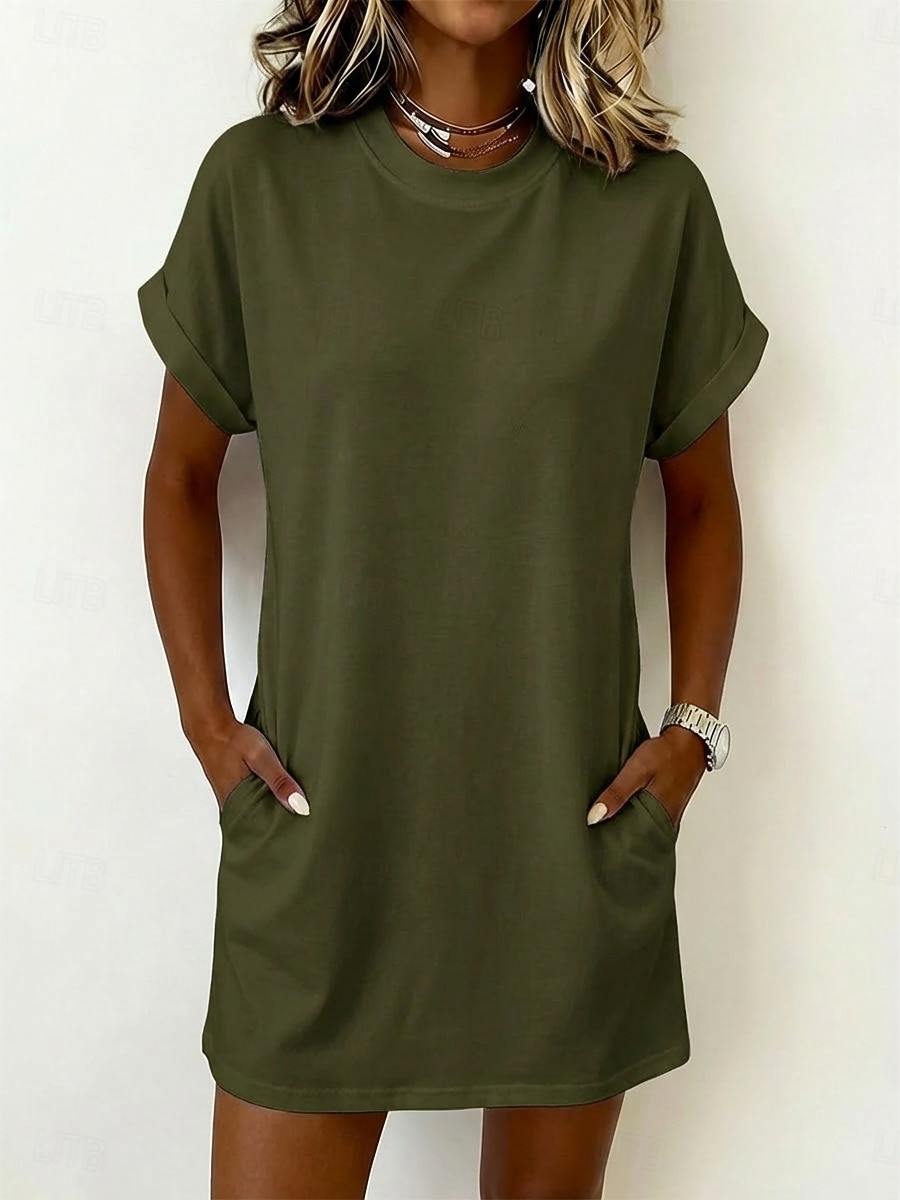 Dames Mini-jurk T shirt jurk Basic Klassiek Dagelijks Weekend Ruim Passend Effen Korte mouw Strakke ronde hals Zwart Wit Blozend Roze Leger Groen Zomer Lente 2026 - $9.49 –P6