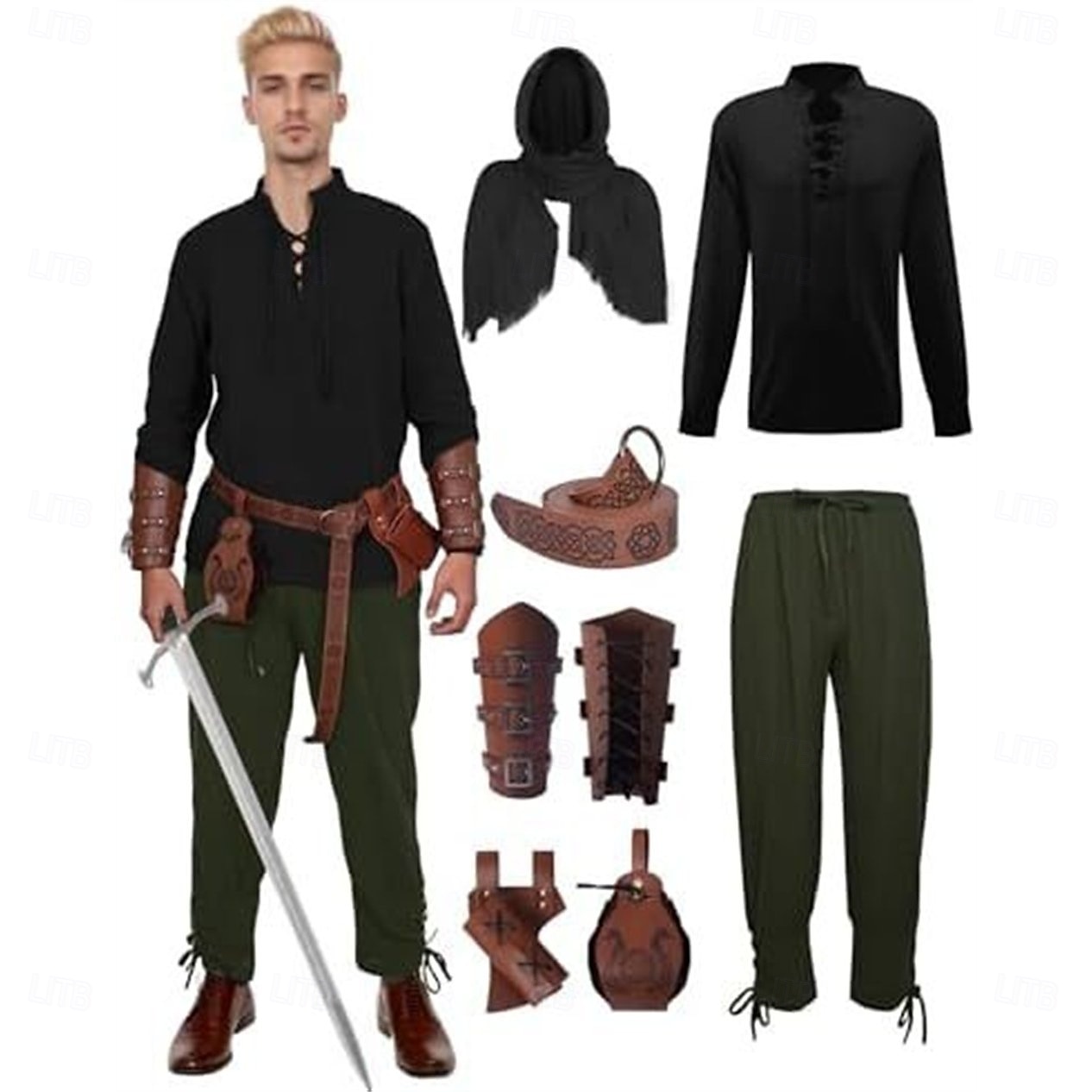 Medieval Renascentist Pantaloni Curea în Talie Cămașă Mâneci Lungi Pirat Viching Ranger Cu Șiret În V Costume de fancy Bărbați Pirat Mascaradă Petrecere Târgul Renașterii LARP Adulți Costum 2026 - $70.99 –P8