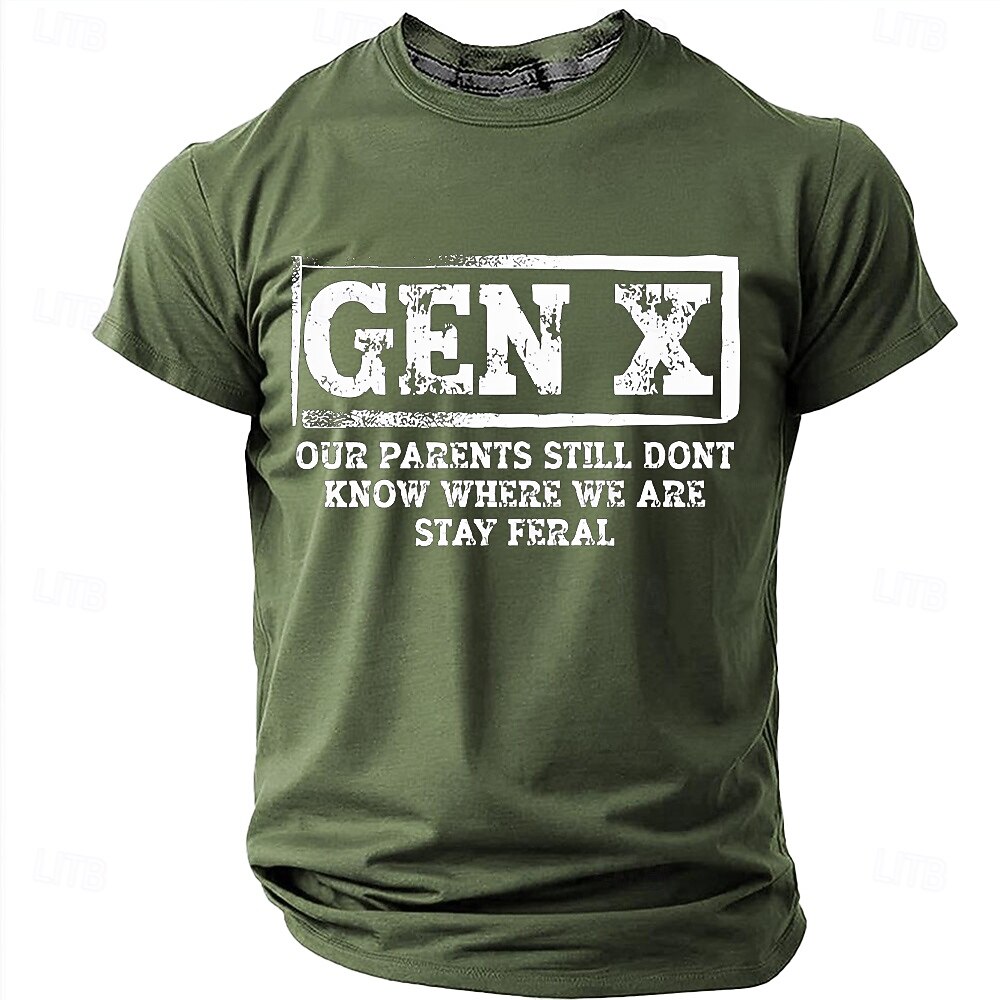 Maglietta sarcastica e umoristica da uomo con scritta divertente "stay feral" stile gen x, retrò anni '70 '80, grafica, girocollo, maniche corte, streetwear quotidiano, casual, regalo per la festa del del 2026 a $18.99 –P7