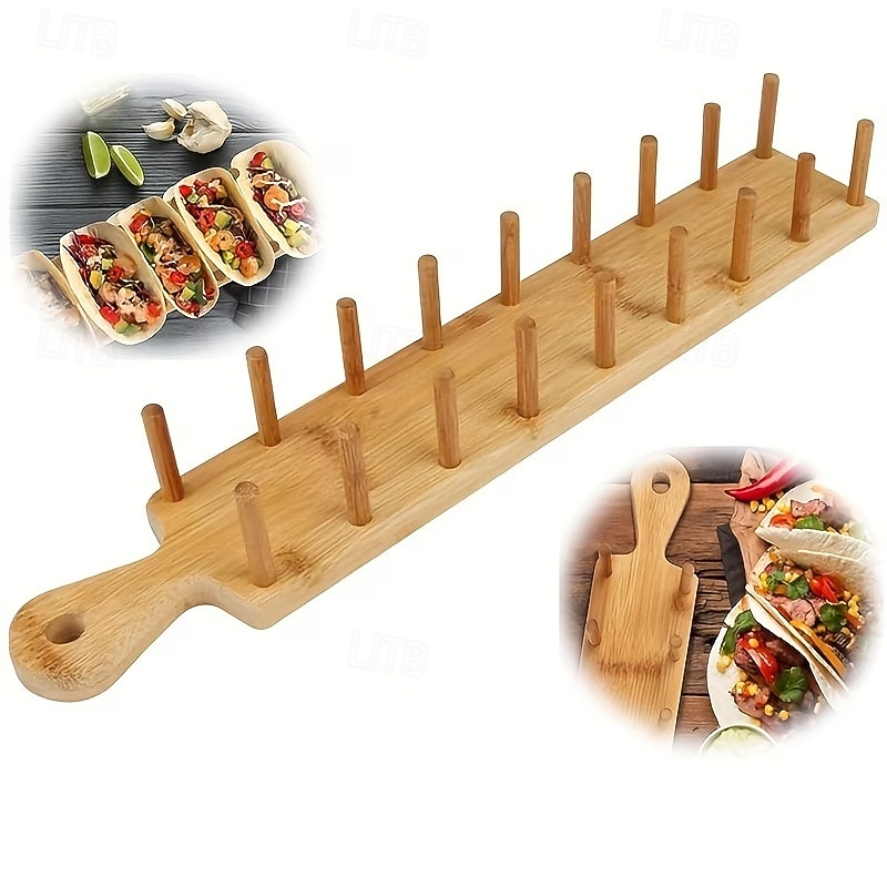 Fa toronytartó, fa toronytartó tálcákhoz, bambusz mexikói burrito tálca, 8 puha vagy kemény héjú tortilla befogadására alkalmas, kukorica tortillához is alkalmas, éttermekbe, partikra alkalmas 2026 - $13.99 –P1