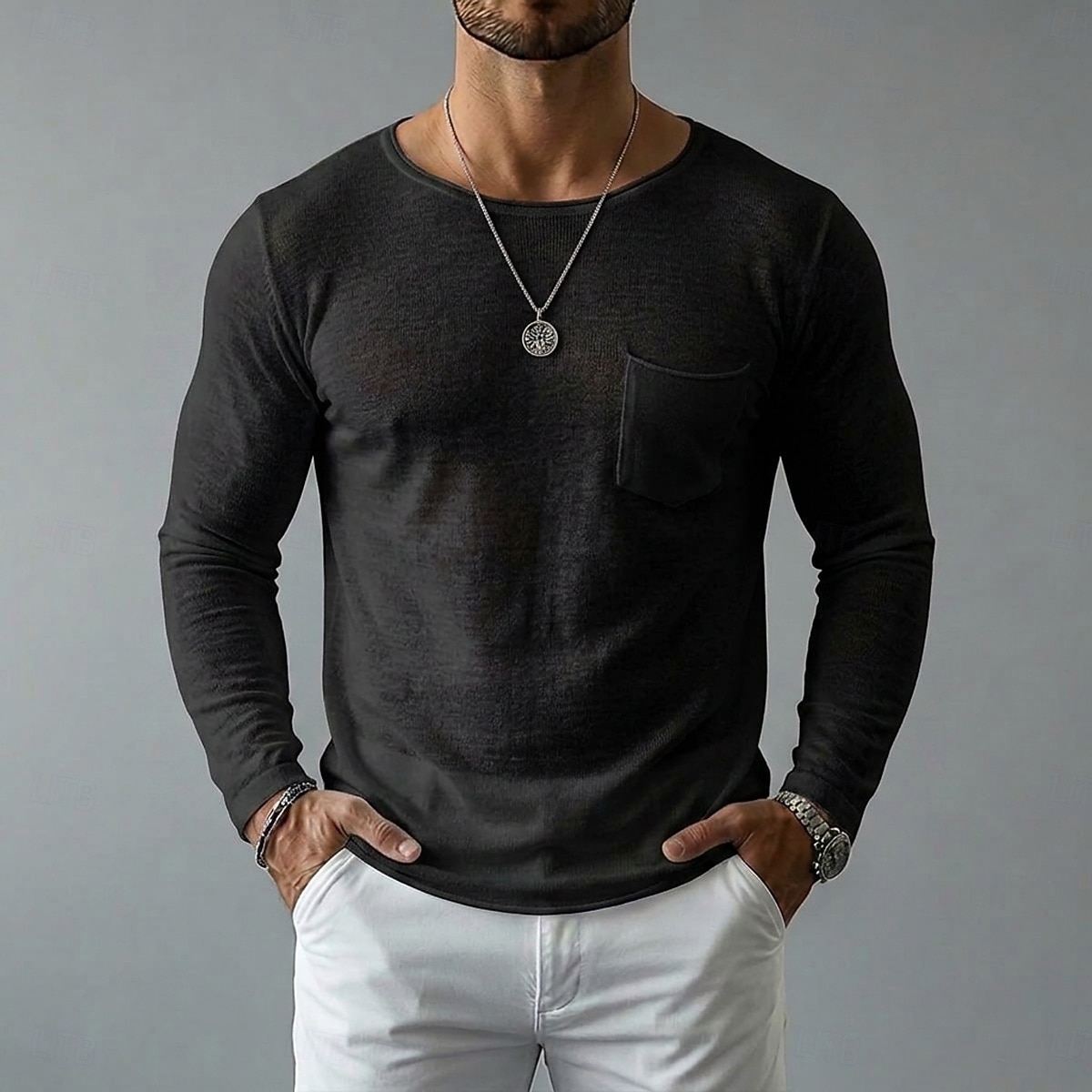 Per uomo Maglietta in lino Manica Lunga A barca Primavera & Estate Estate Primavera Tinta unica Semplice Vintage Stile Boho Casual Tasca Puro Casuale Vacanza Streetwear Blu Nero Bianco Maglietta Top del 2026 a $20.99 –P10