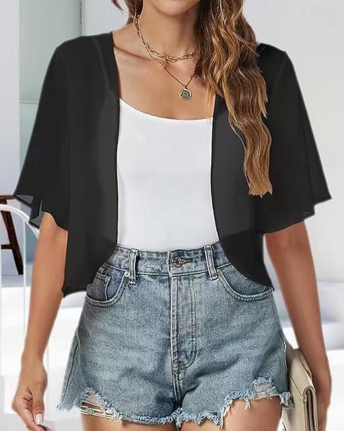 Sjal til kvinner Shrug Mors wraps Brudeomslag Bryllupsgjestens wraps Elegant damer Formell Stil Kortermet Chiffon Bryllup Wrap Med Ren Farge Til Daglig Vår sommer 2026 - $34.99 –P7