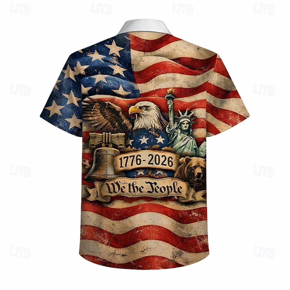 250ή Επέτειος ΗΠΑ Μπλούζα / Πουκάμισο Γεωμτερικό Ρετρό / Βίντατζ Καθημερινό Δεκαετία '70 για Ανδρικά Ενηλίκων Άλλες εκτυπώσεις για Ημέρα ανεξαρτησίας 4η Ιουλίου Πάρτι 2026 - $27.99 –P3