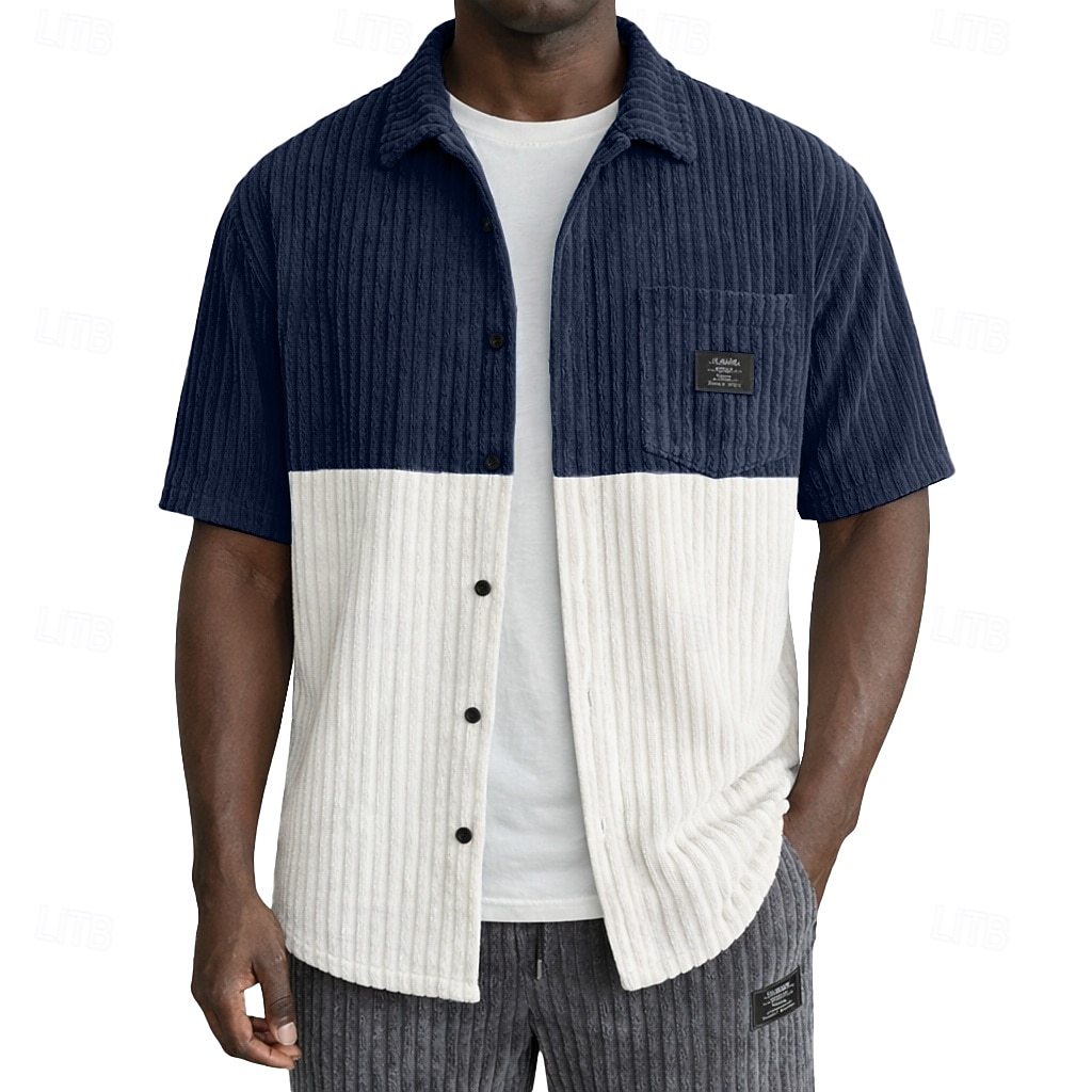 Herren Hemd Freizeithemd Cordhemd Knopfhemd Burgunderrot Marineblau Grau Leicht Blau Kurzarm Einfach Hemdkragen Lässig Täglich Farbblock Bekleidung Elegant Mode Lässig 2026 - $29.99 –P3