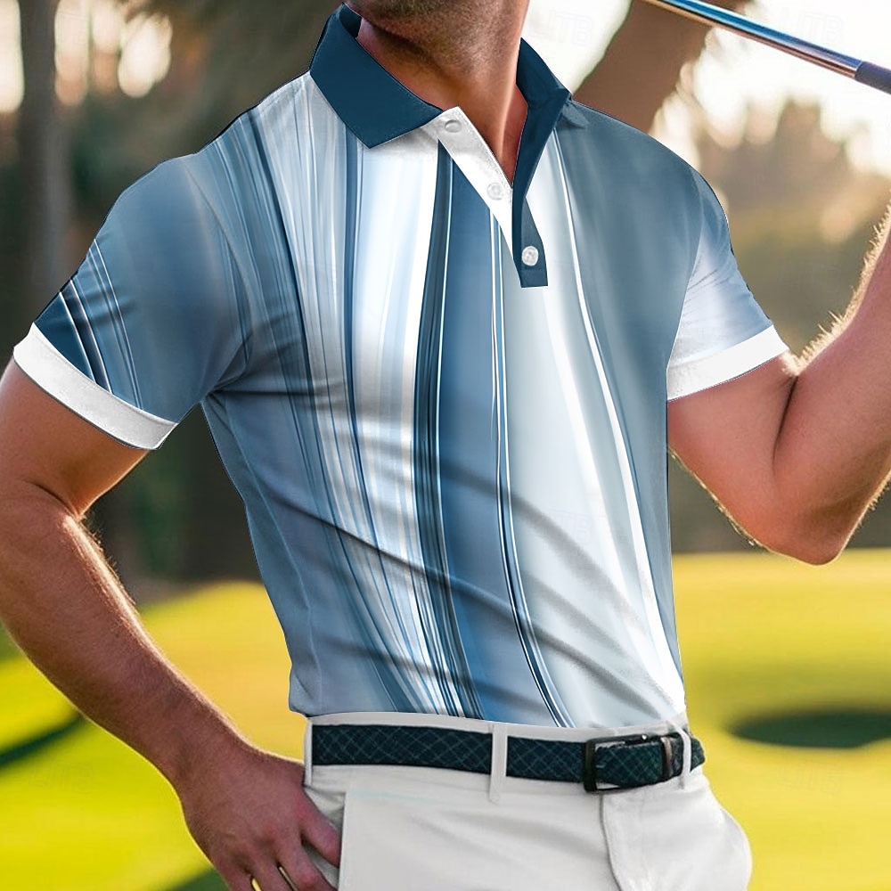 Bărbați Golf Γραμμή Tricouri polo sport Manșon scurt Tricouri de polo Cămăși cu guler Casual Îmbrăcăminte Atletică Imprimare 3D Nasturi Material Plasă care Respiră Primavara vara Albastru piscin 2026 - $22.99 –P2