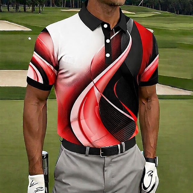 Муж. геометрический Гольф Спортивные рубашки поло Футболки поло Рубашки с воротником На каждый день Одежда для спорта и отдыха Пуговицы Весна лето Синий Черный Розовый 2026 - $21.99 –P9