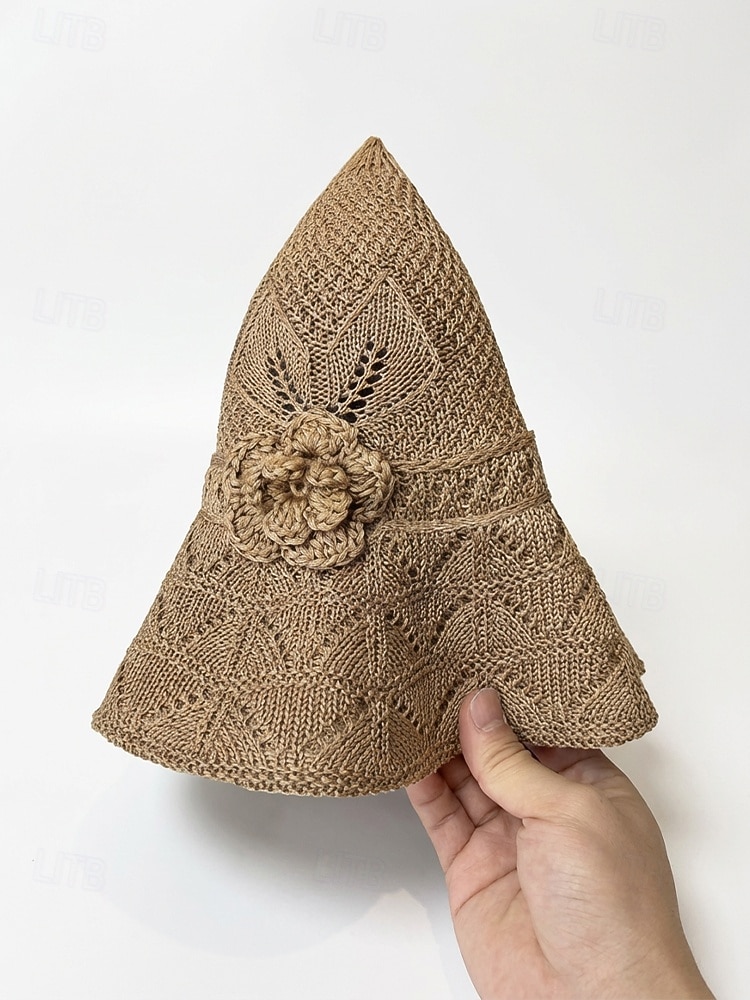 Dam bohemisk sommarhatt, andningsbar polyester, 3D-blomdekoration, flerfärgad, solhatt med brett brätte för strandsemester, vardagskläder 2026 - $11.99 –P10