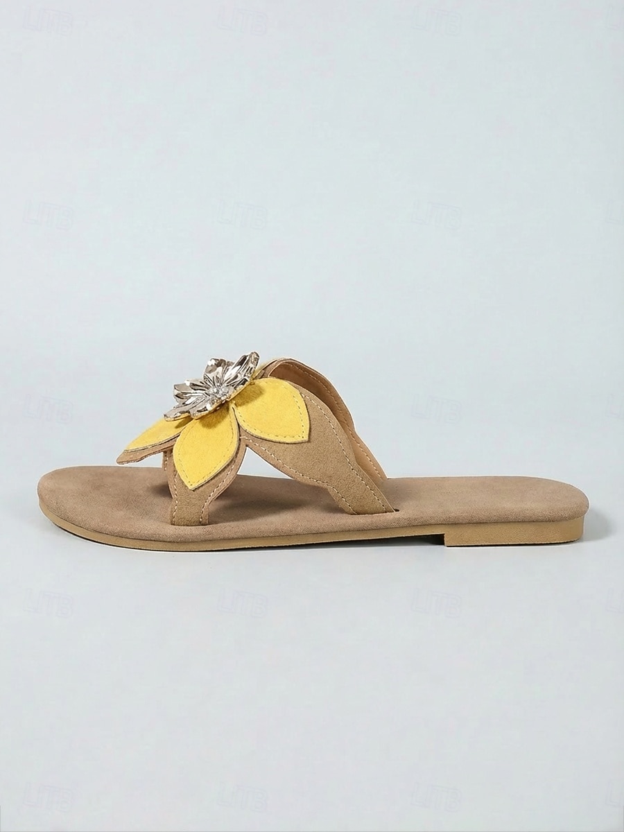 Women's Yellow Floral Slide Sandals – Open Toe Lightweight Summer Slippers, Casual Comfort Flats with Flower Detail for Vacation, Beach, Garden & Daily Wear 2026 - $19.99 –P3