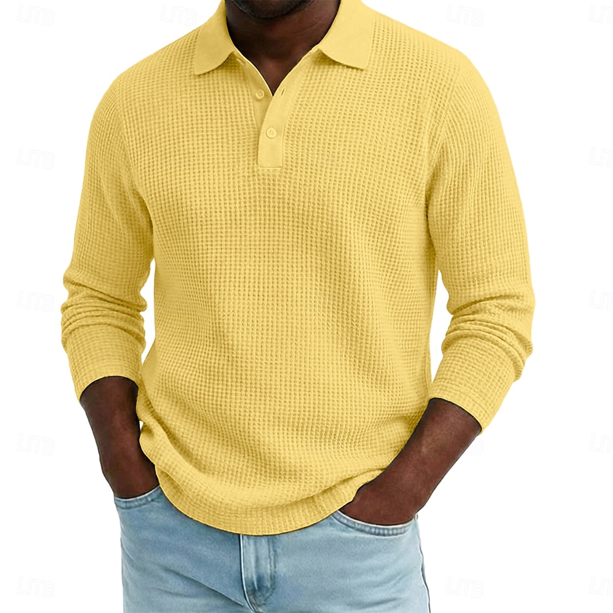 Per uomo Magliette Polo a Nido d'Ape Testurizzato Casuale Streetwear Bavero Manica Lunga Essenziale Moderno Semplice Testurizzato Bottoni Puro Primavera Autunno Tutte le stagioni Vestibilità regolare del 2026 a $26.99 –P1