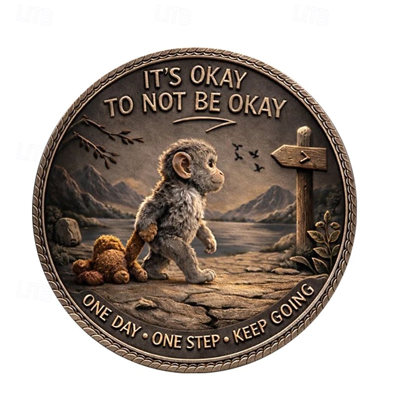 Moeda comemorativa Punch Monkey, item colecionável inspirador e motivacional, presente de incentivo "um dia, um passo", lembrança com mensagem positiva para crianças e adultos. de 2026 por $19.99 –P2
