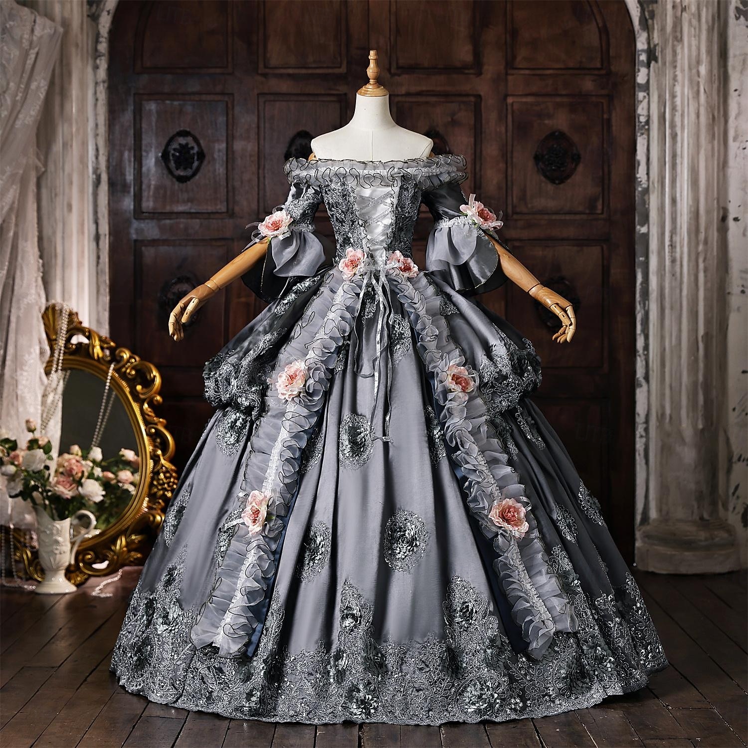 Short Rococo Dress Rococo Baroque Ball Gown Floor Length Dress Ball Gown Short Sleeves ...