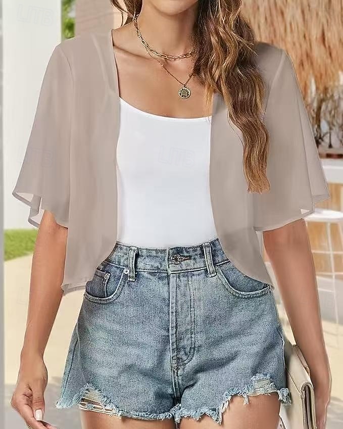 Sjal til kvinner Shrug Mors wraps Brudeomslag Bryllupsgjestens wraps Elegant damer Formell Stil Kortermet Chiffon Bryllup Wrap Med Ren Farge Til Daglig Vår sommer 2026 - $34.99 –P3