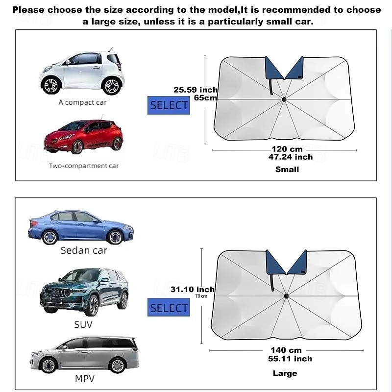 Car Windshield Sun Shade Umbrella, Foldable Front Window Sunshade with Rearview Mirror Cutout, Reflective Heat Shield Blocks 99% UV Rays for Sedan SUV Truck, Keeps Car Cool, Leather Case 2026 - $23.99 –P4