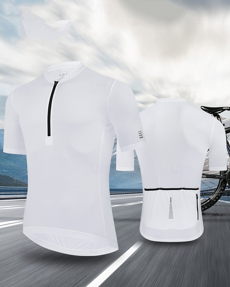 Męskie Koszulka rowerowa Jeden kolor Krótki rękaw Rower Dżersej Top z 3 tylnymi kieszeniami Odporny na UV Szybkie wysychanie Kieszeń na plecach Odvádí pot Sport Czarny Biały Czerwony Odzież 2026 - $26.99 –P8