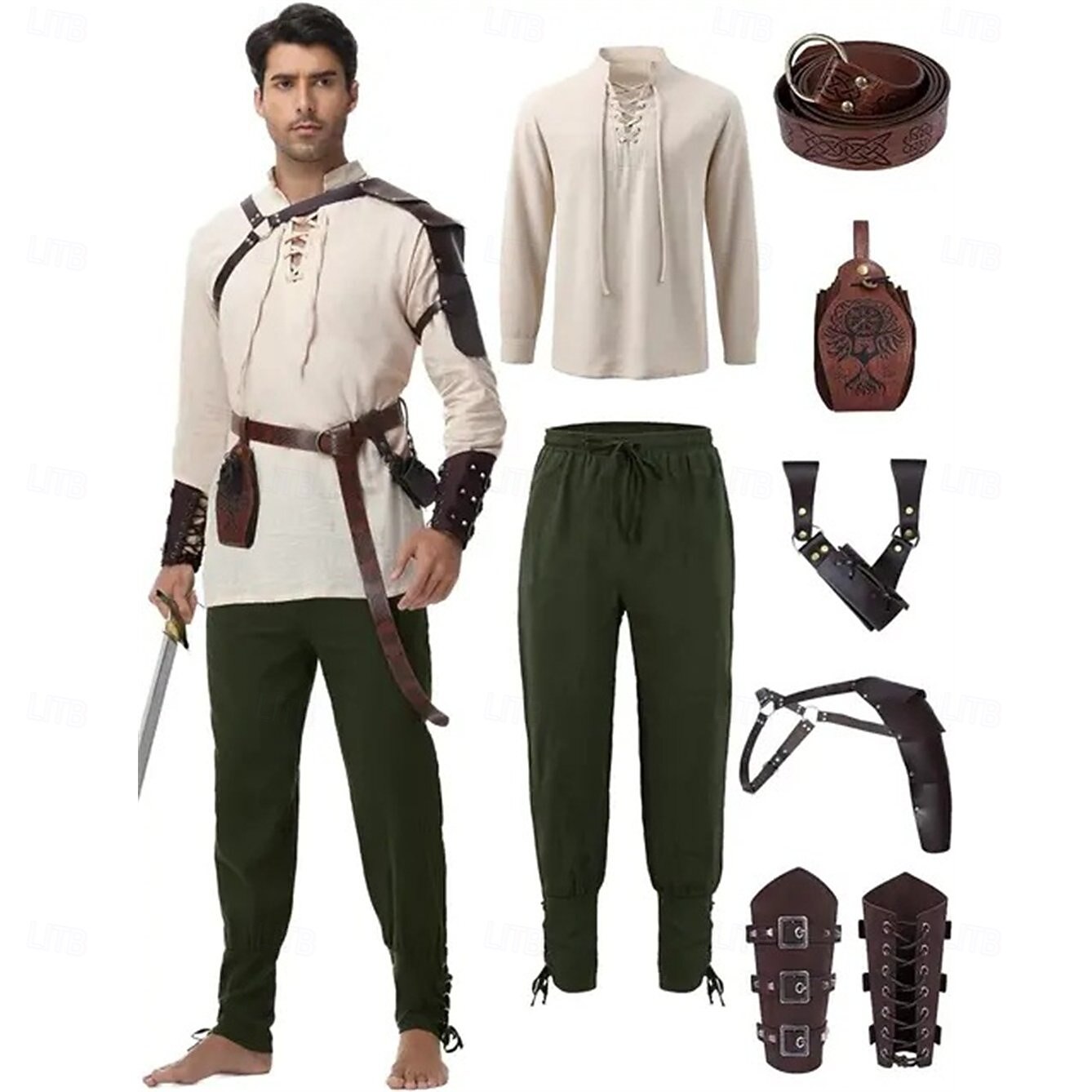 Medieval Renaissance Pants Waist Belt Shirt Long Sleeves Lace up Fancy Dress Men's Masquerade Party Renaissance Fair LARP Adults' Shirt Pants Shoulder Armor 2026 - $88.99 –P7