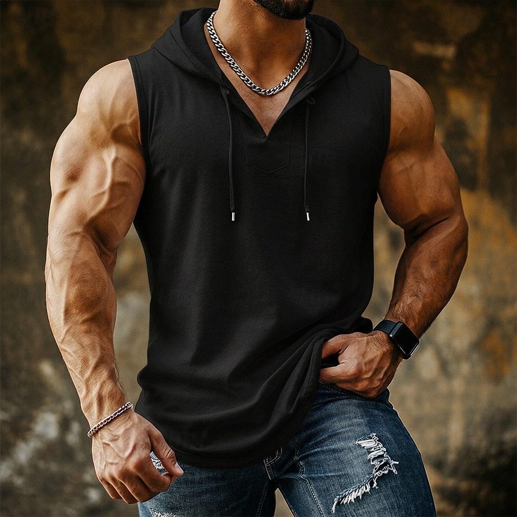 Herren Tank Top Weste Unterhemd Ärmelloses Shirt Ärmellos Mit Kapuze Sommer Einfach Mode Designer Lässig Mit Kapuze Lässig Outdoor Fitnessstudio Schwarz Weiß Gelb Top T-Shirt für Herren 2026 - $17.99 –P13