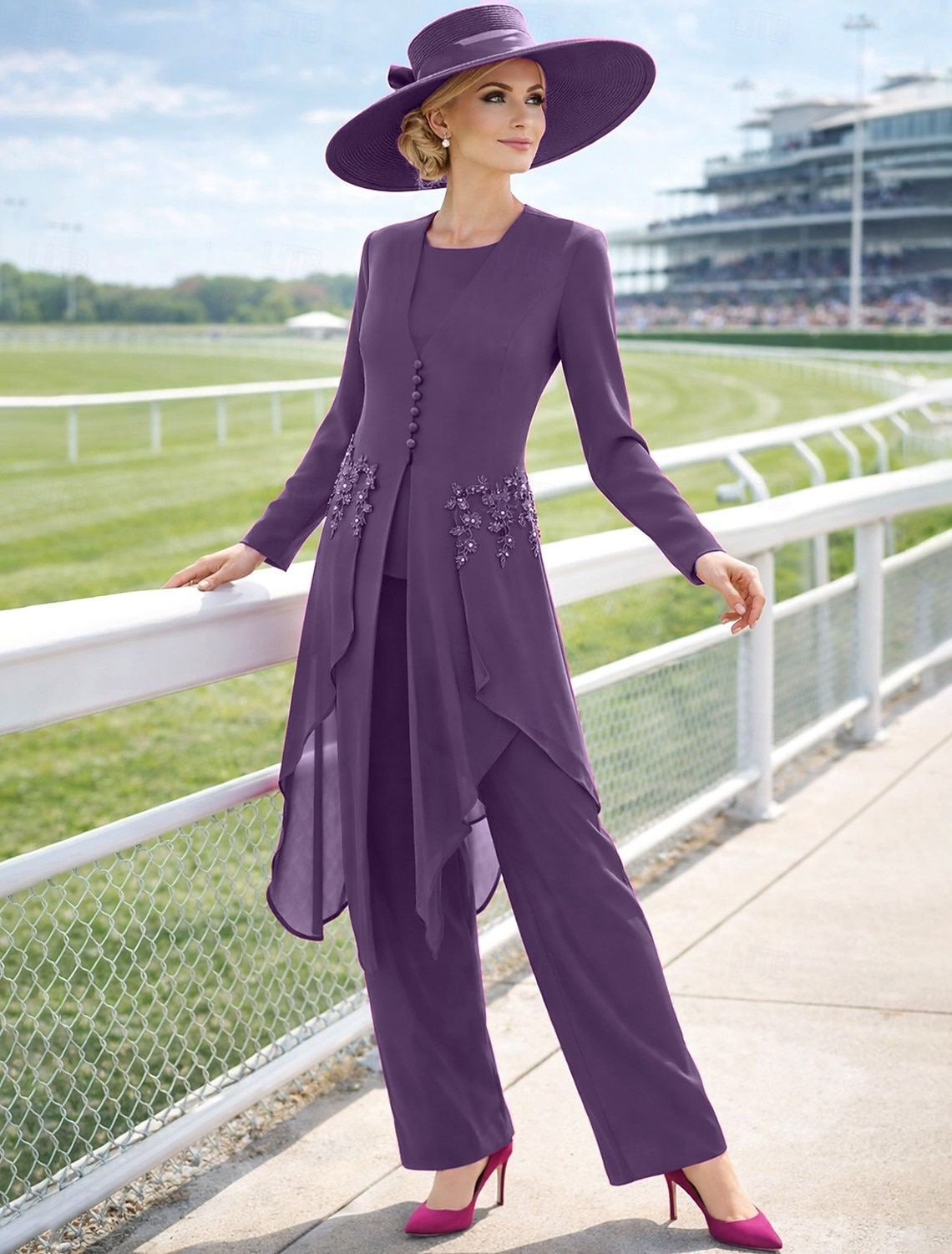 3 Piece Ankle Length Mother of the Bride Dress Long Sleeve Scoop Neck Elegant Vintage Wedding Guest Semi Formal Chiffon Lace with Appliques 2026 - $206.99 –P4