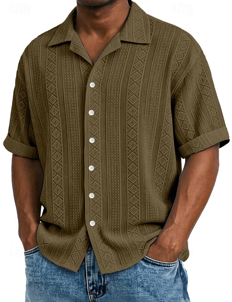 Ανδρικά Πουκάμισο Υφή Πουκάμισο με κουμπιά Πουκάμισο ζακάρ Μαύρο Λευκό Πράσινο Ανοικτό Βαθυγάλαζο Βυσσινί Κοντομάνικο Γεωμετρικό Πέτο Καθημερινά ΕΞΩΤΕΡΙΚΟΥ ΧΩΡΟΥ Ζακάρ Ρούχα Κομψό στυλ street 2026 - $26.99 –P10